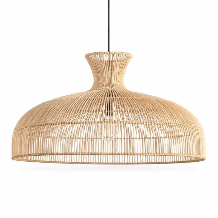 Zululami handmade white Palembang cane pendant lampshade on a clean studio background