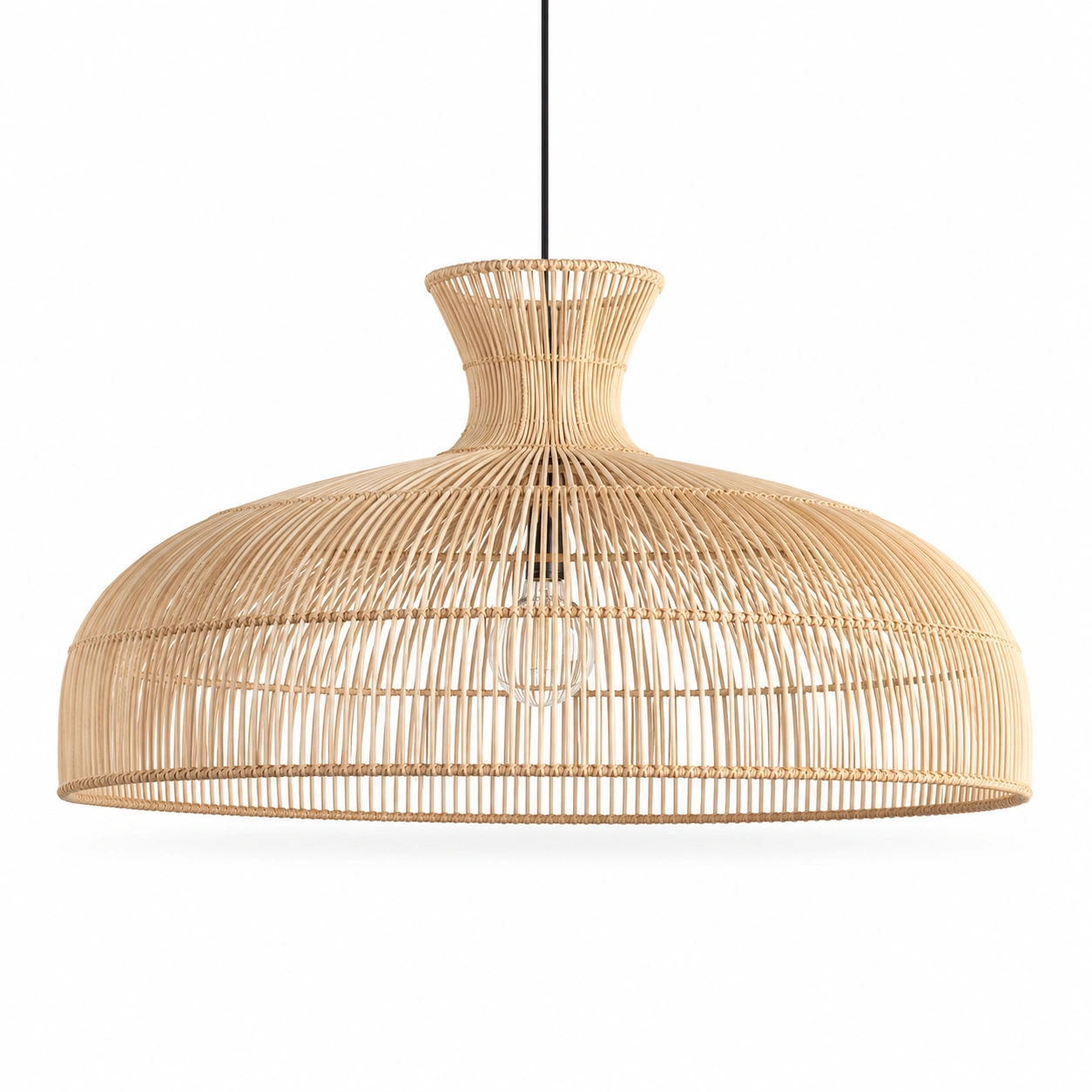 Zululami handmade white Palembang cane pendant lampshade on a clean studio background