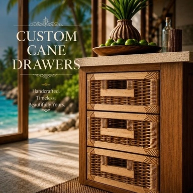 Custom-made woven cane drawer unit with Pambeng