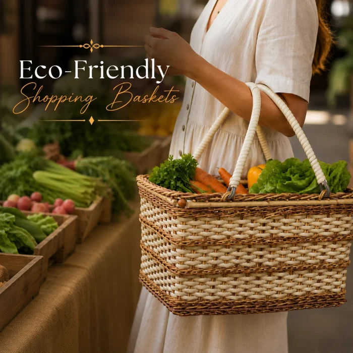 Handcrafted eco-friendly woven shopping basket designed for reusable everyday shopping and sustainable living