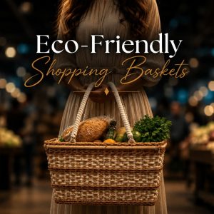 Handwoven eco-friendly shopping baskets for reusable grocery shopping and sustainable everyday living.