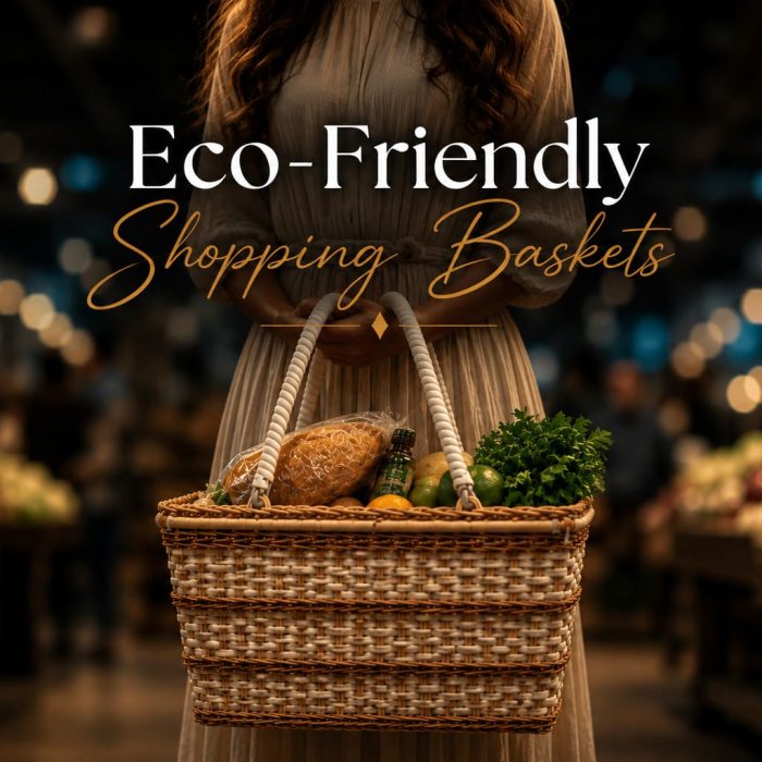 Handwoven eco-friendly shopping baskets for reusable grocery shopping and sustainable everyday living.