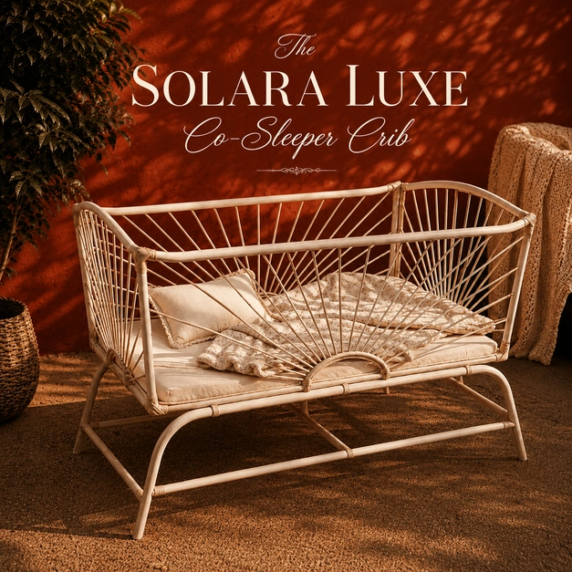 Solara Luxe Co Sleeper Crib handcrafted woven cane baby crib by Rattan Homecraft