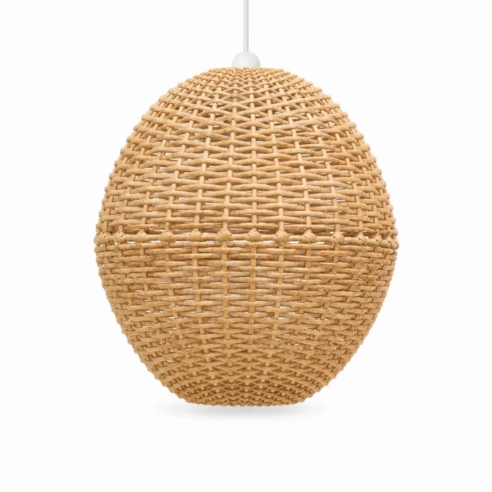 Rustic Radiance handwoven white Palembang cane pendant lampshade on a white background