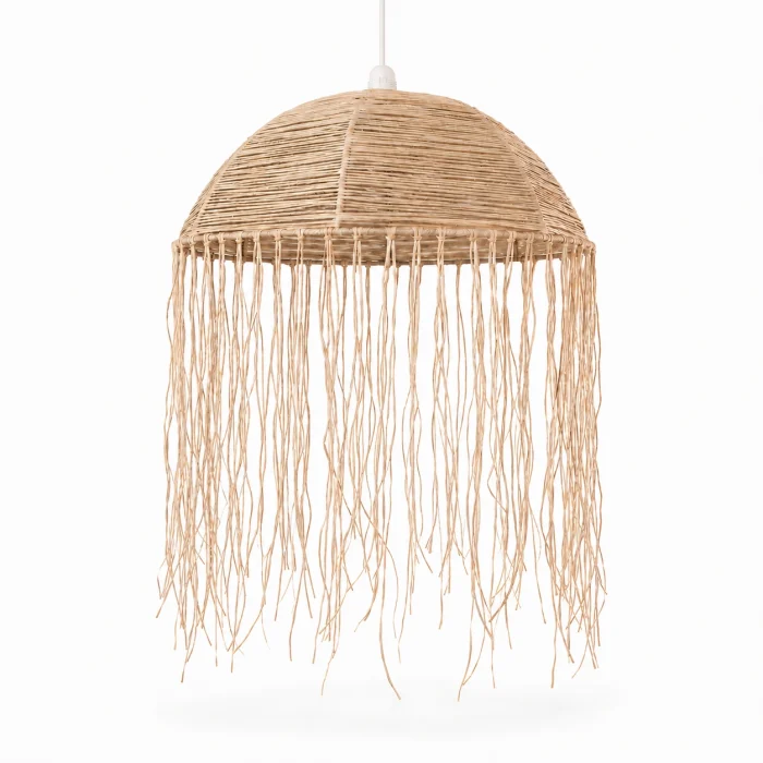 Tropical Cascade handwoven pendant lampshade with natural-fibre fringe