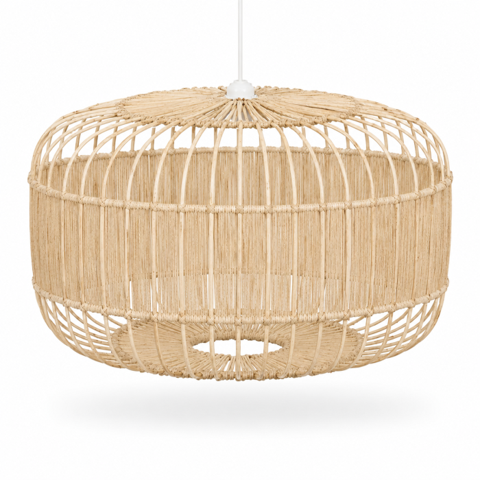 Zen Weaves pendant lampshade with handwoven rattan design, natural texture and calming aesthetic for modern interiors