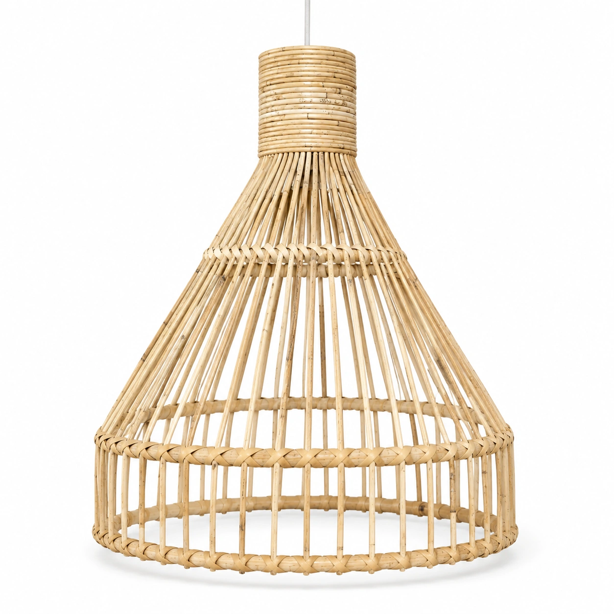 Coastal Breeze handmade white Palembang cane pendant lampshade on a clean white studio background