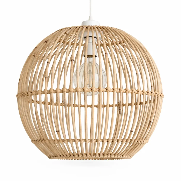 Tropicana pendant lampshade handcrafted from natural rattan, dome design with woven cane texture, perfect for modern interior lighting