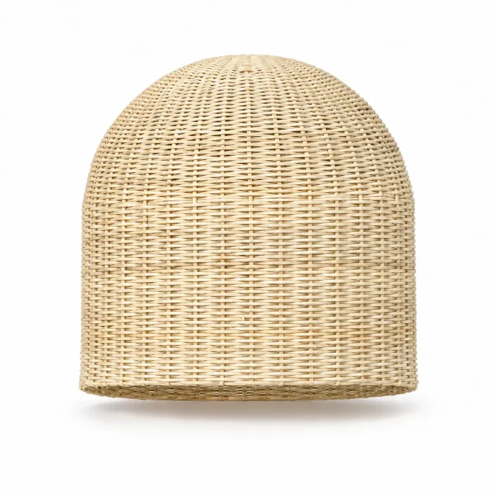 Vintage Vine 55 cm cylindrical dome pendant lampshade handwoven from natural white Palembang cane on a white studio background